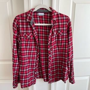 Columbia red plaid flannel. Medium. 100%Cotton